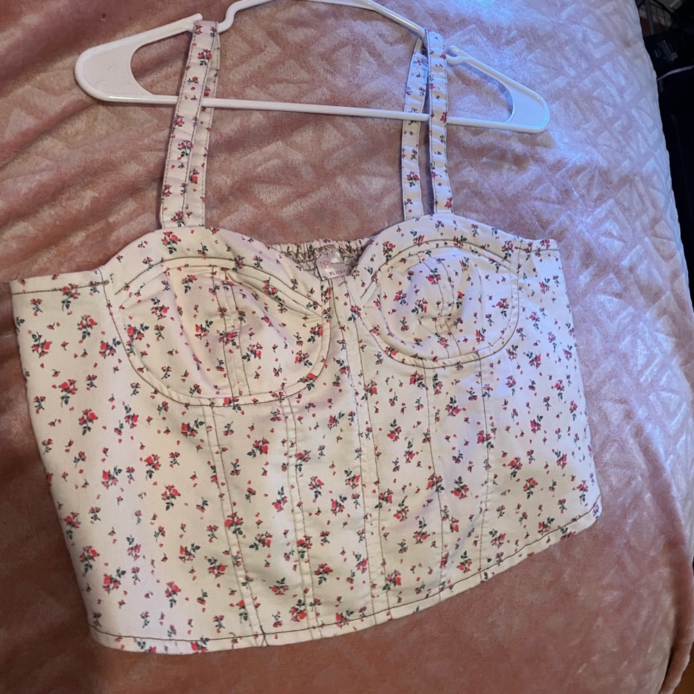 No Boundaries White and Pink Bustier Crop Tank Top